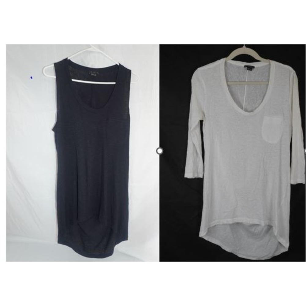 Theory lot of 2 Draped Back White Slub Knit Scoop Neck High Low Tunic Top L